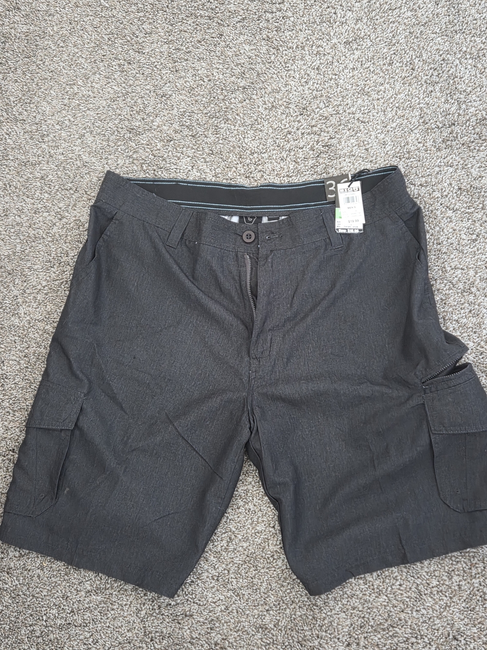 NWT>> Burnside Men's/Young Men's Charcoal Cargo Shorts - Sz. 36